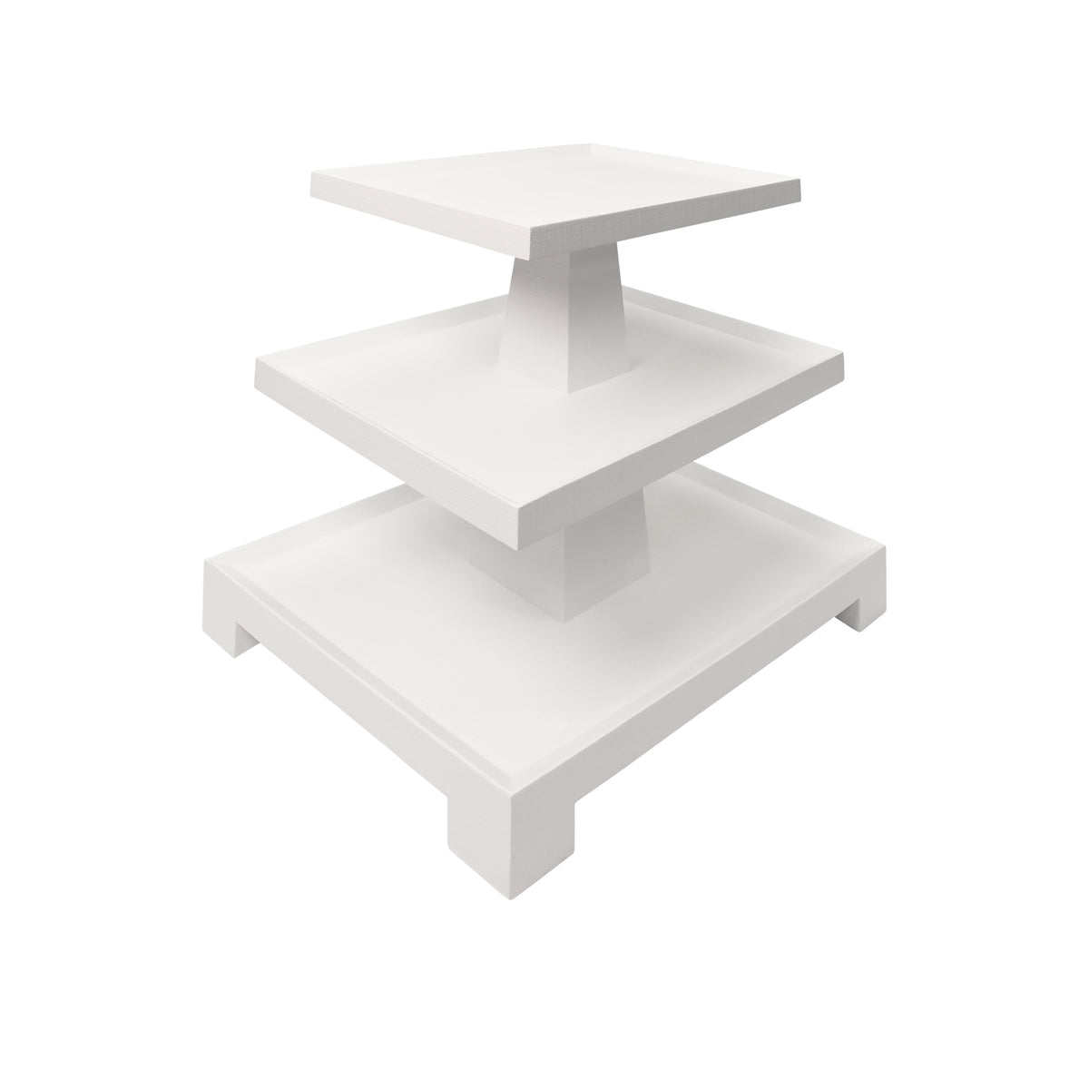 Three Tier Center Column Side Table In Textured White Linen - TATIANA WH