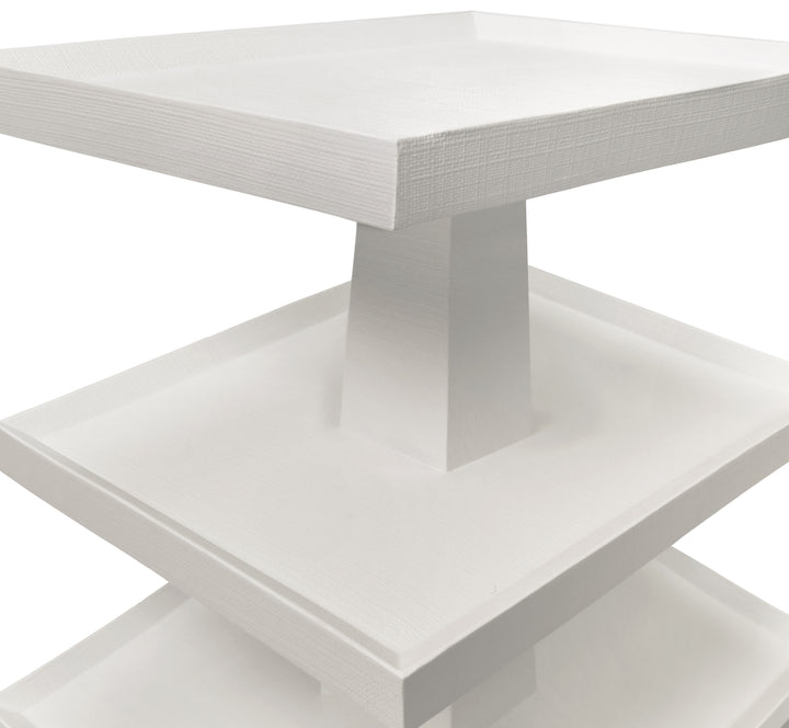 Three Tier Center Column Side Table In Textured White Linen - TATIANA WH