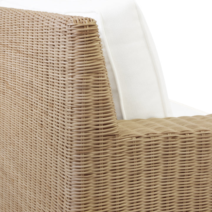 Lawson Style Sofa In Natural Rattan With Fringe Skirt And Ivory Linen Cushions - TENNY WH