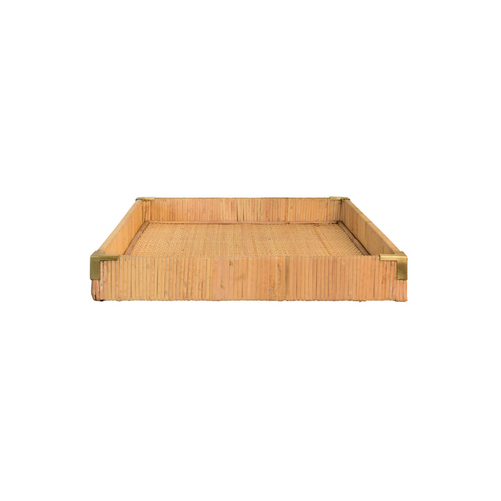Large Rectangular Natural Rattan Wrapped Trays With Brass Corners - TOMMY LG