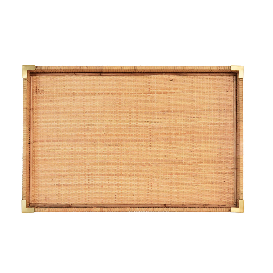 Large Rectangular Natural Rattan Wrapped Trays With Brass Corners - TOMMY LG