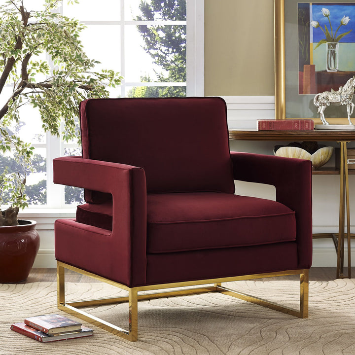 American Home Furniture | TOV Furniture - Avery Maroon Velvet Chair With Polished Gold Base