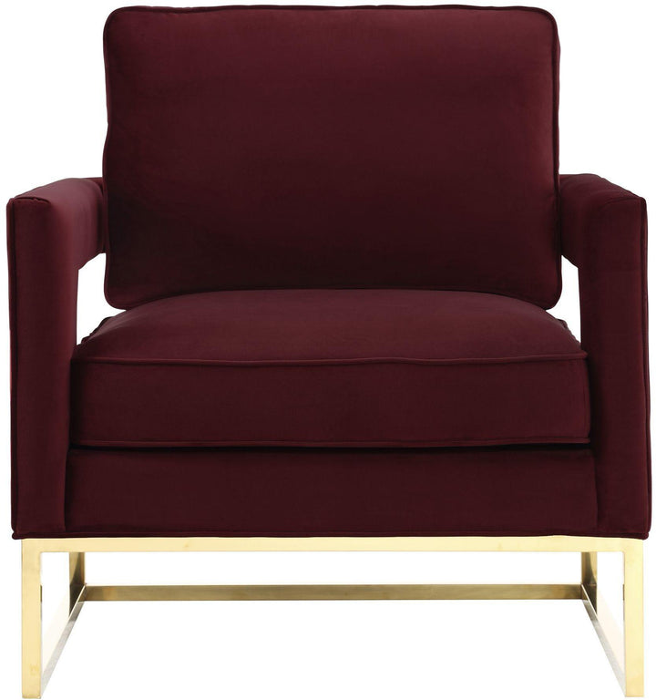 American Home Furniture | TOV Furniture - Avery Maroon Velvet Chair With Polished Gold Base