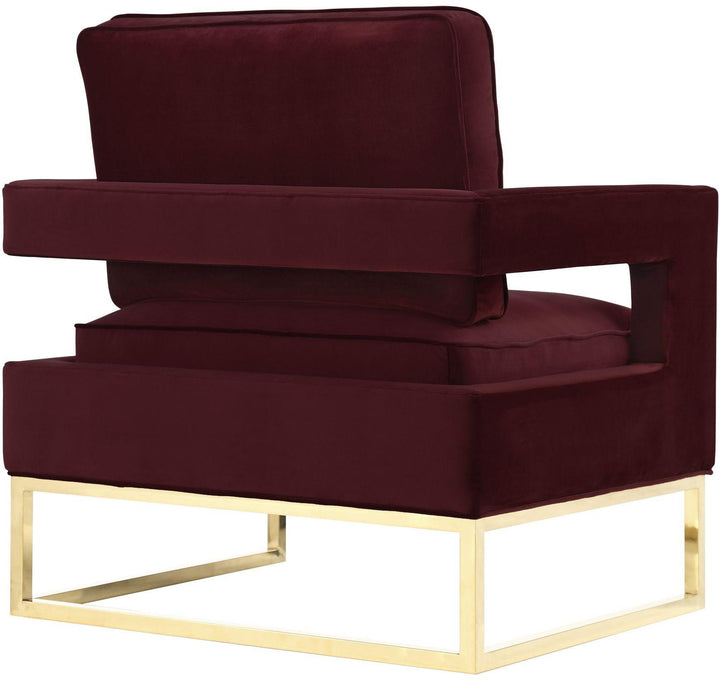 TOV Furniture Avery Maroon Velvet Chair With Polished Gold Base ACCENT + LOUNGE CHAIRS