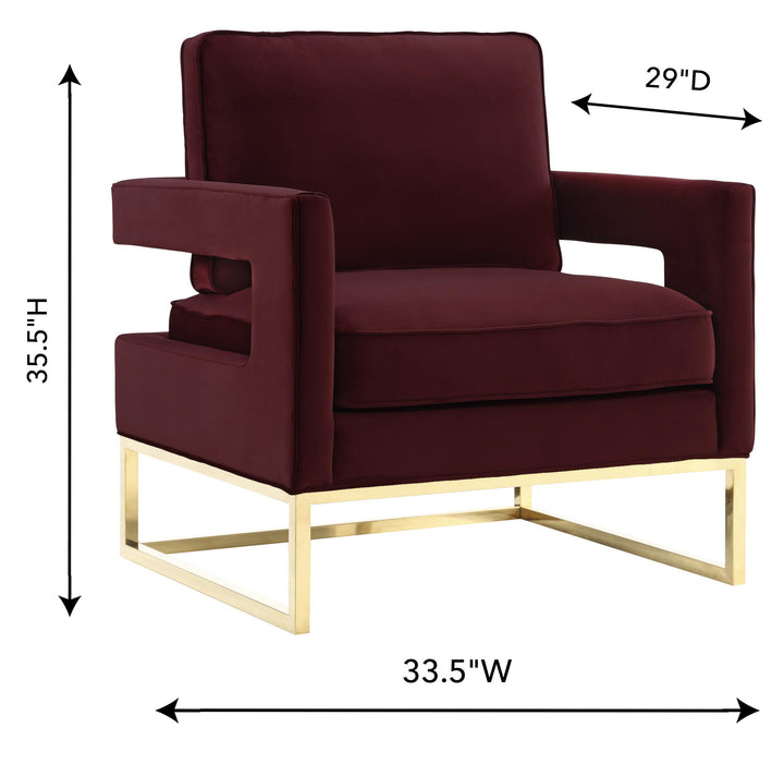 American Home Furniture | TOV Furniture - Avery Maroon Velvet Chair With Polished Gold Base