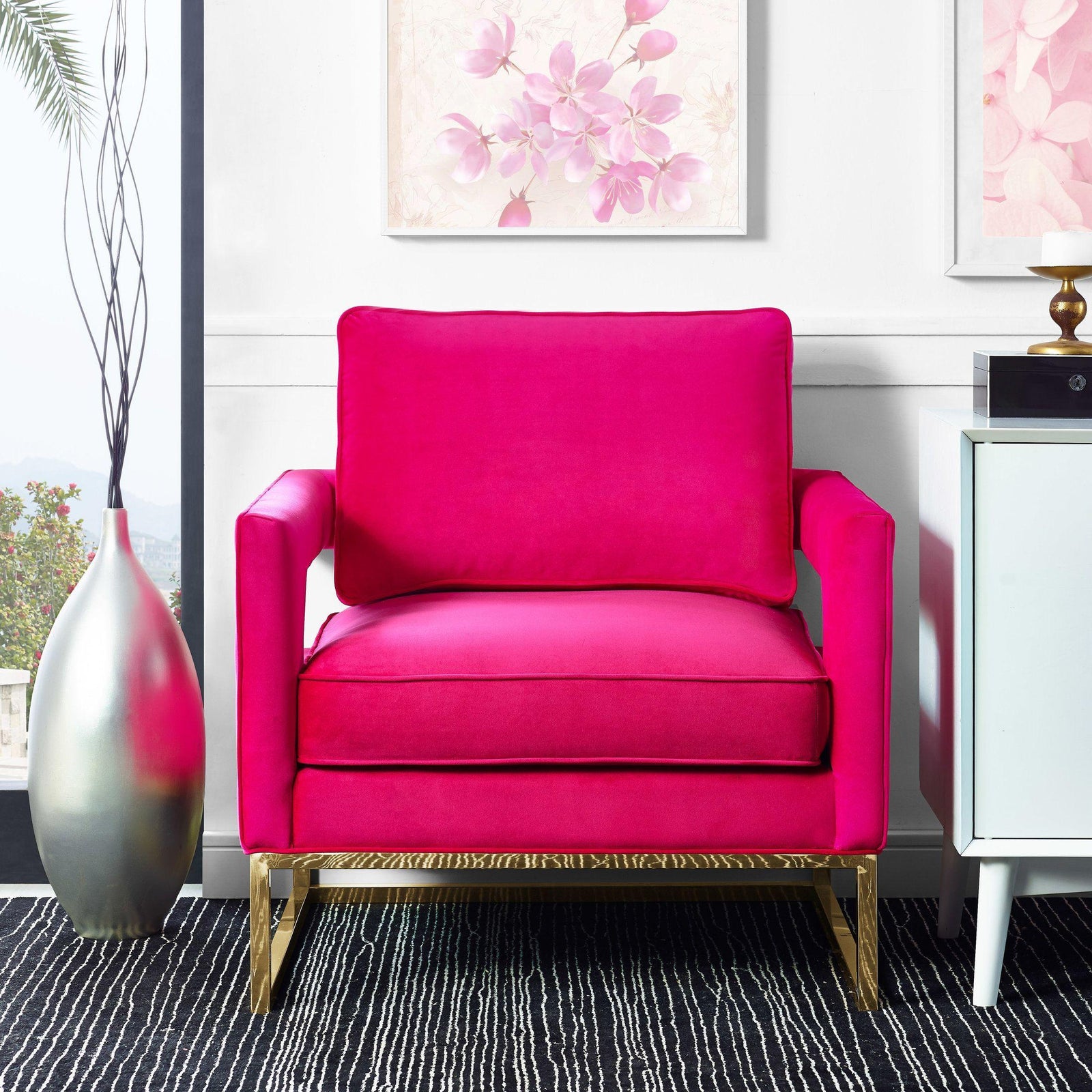 TOV Furniture Avery Pink Velvet Chair With Polished Gold Base ACCENT + LOUNGE CHAIRS