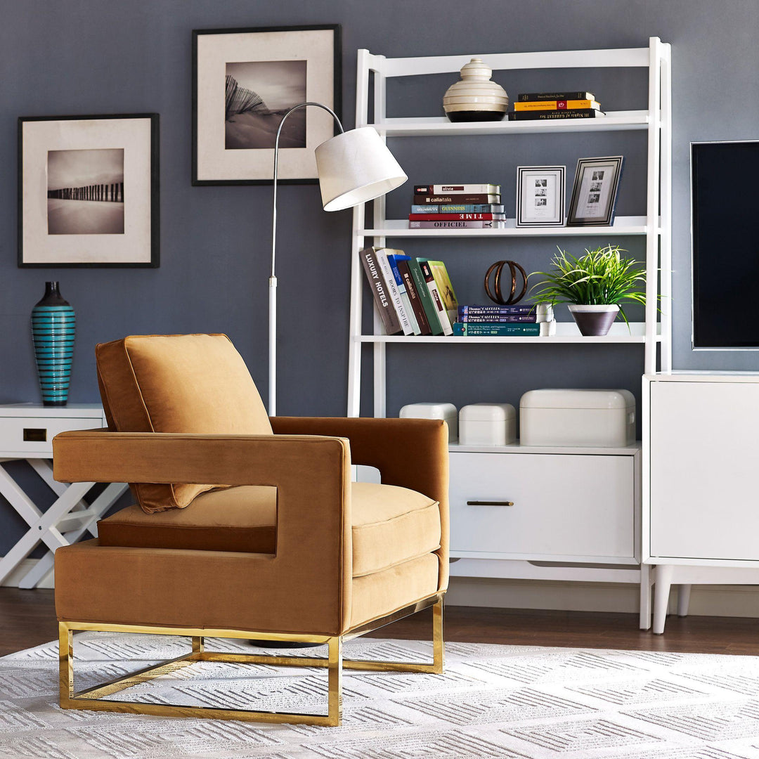 TOV Furniture Avery Cognac Velvet Chair With Polished Gold Base ACCENT + LOUNGE CHAIRS