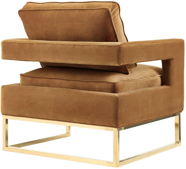 TOV Furniture Avery Cognac Velvet Chair With Polished Gold Base ACCENT + LOUNGE CHAIRS
