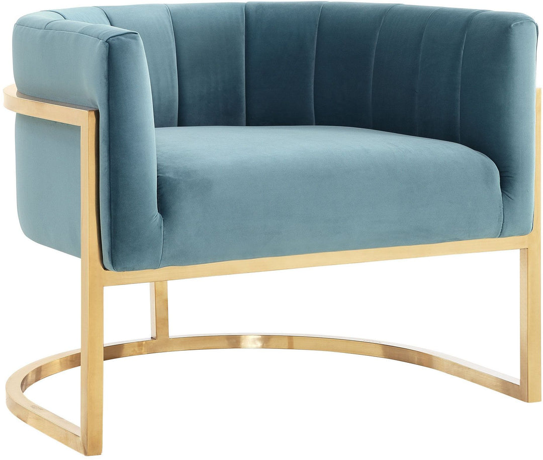 American Home Furniture | TOV Furniture - Magnolia Sea Blue Chair with Gold Base