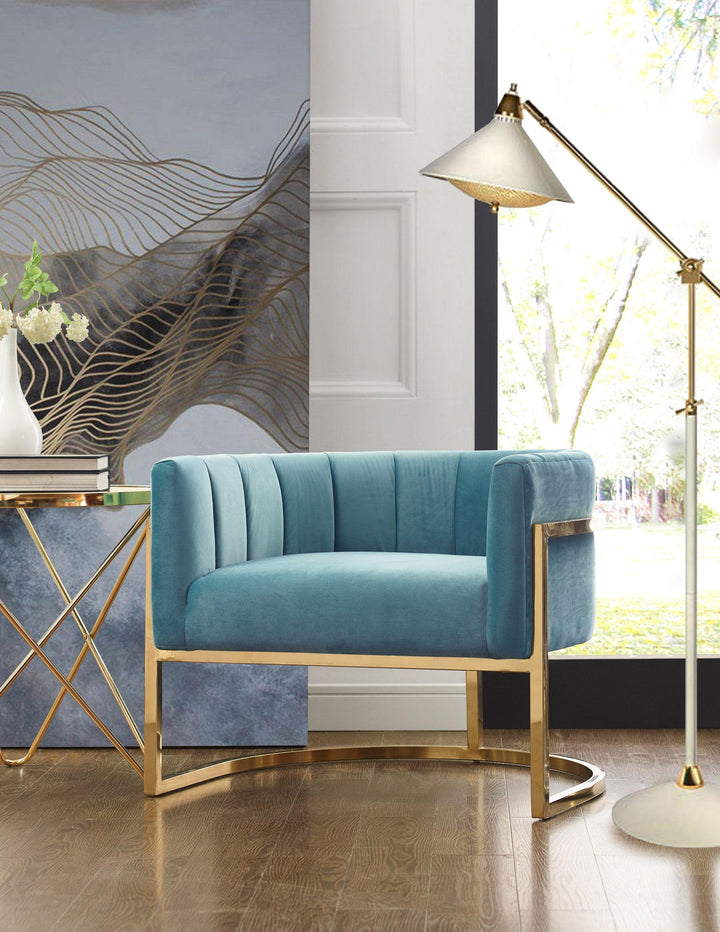 American Home Furniture | TOV Furniture - Magnolia Sea Blue Chair with Gold Base