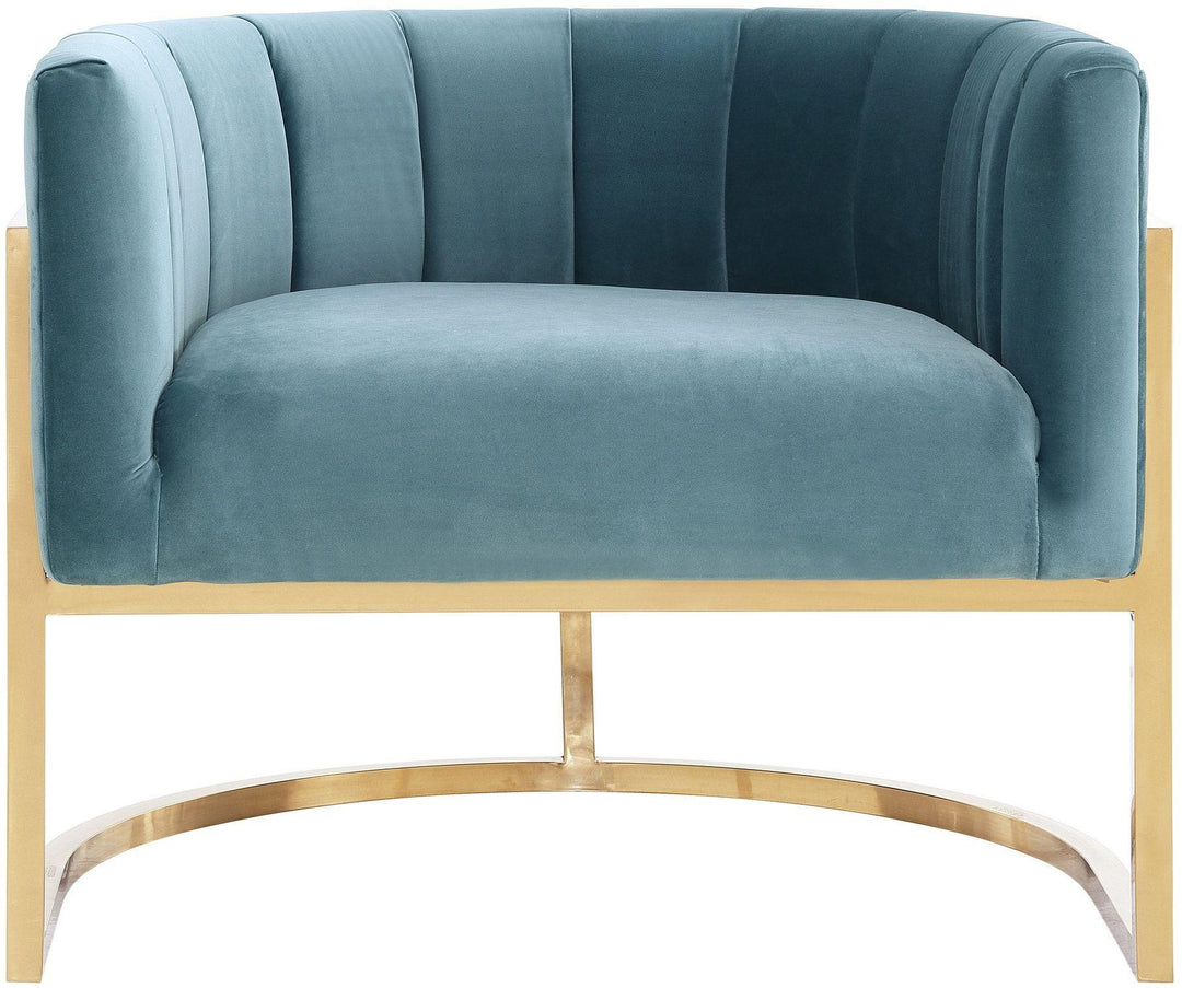 American Home Furniture | TOV Furniture - Magnolia Sea Blue Chair with Gold Base