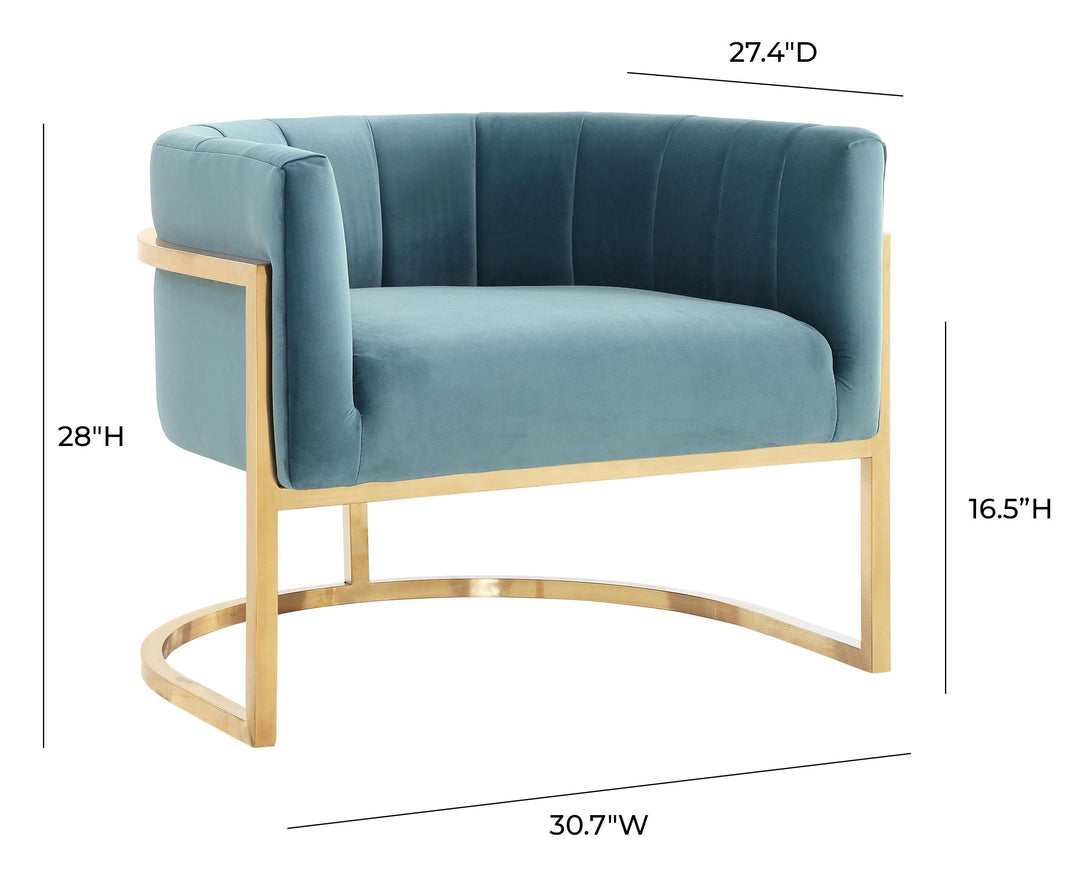TOV Furniture Magnolia Sea Blue Chair with Gold Base ACCENT + LOUNGE CHAIRS