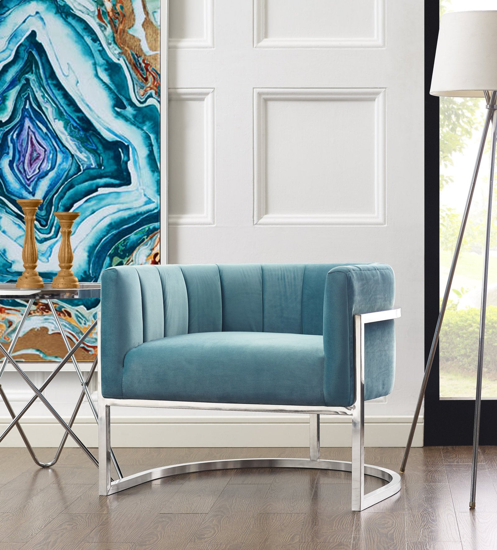 TOV Furniture Magnolia Sea Blue Chair with Silver Base ACCENT + LOUNGE CHAIRS