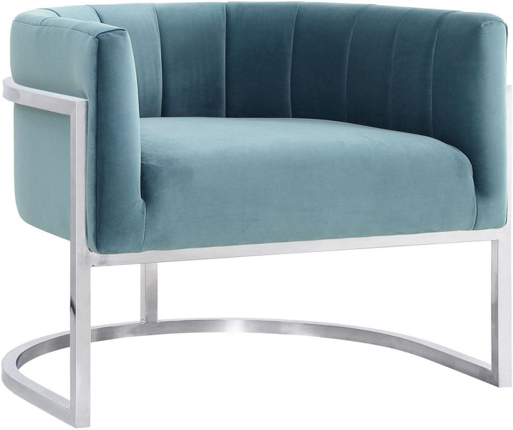 American Home Furniture | TOV Furniture - Magnolia Sea Blue Chair with Silver Base