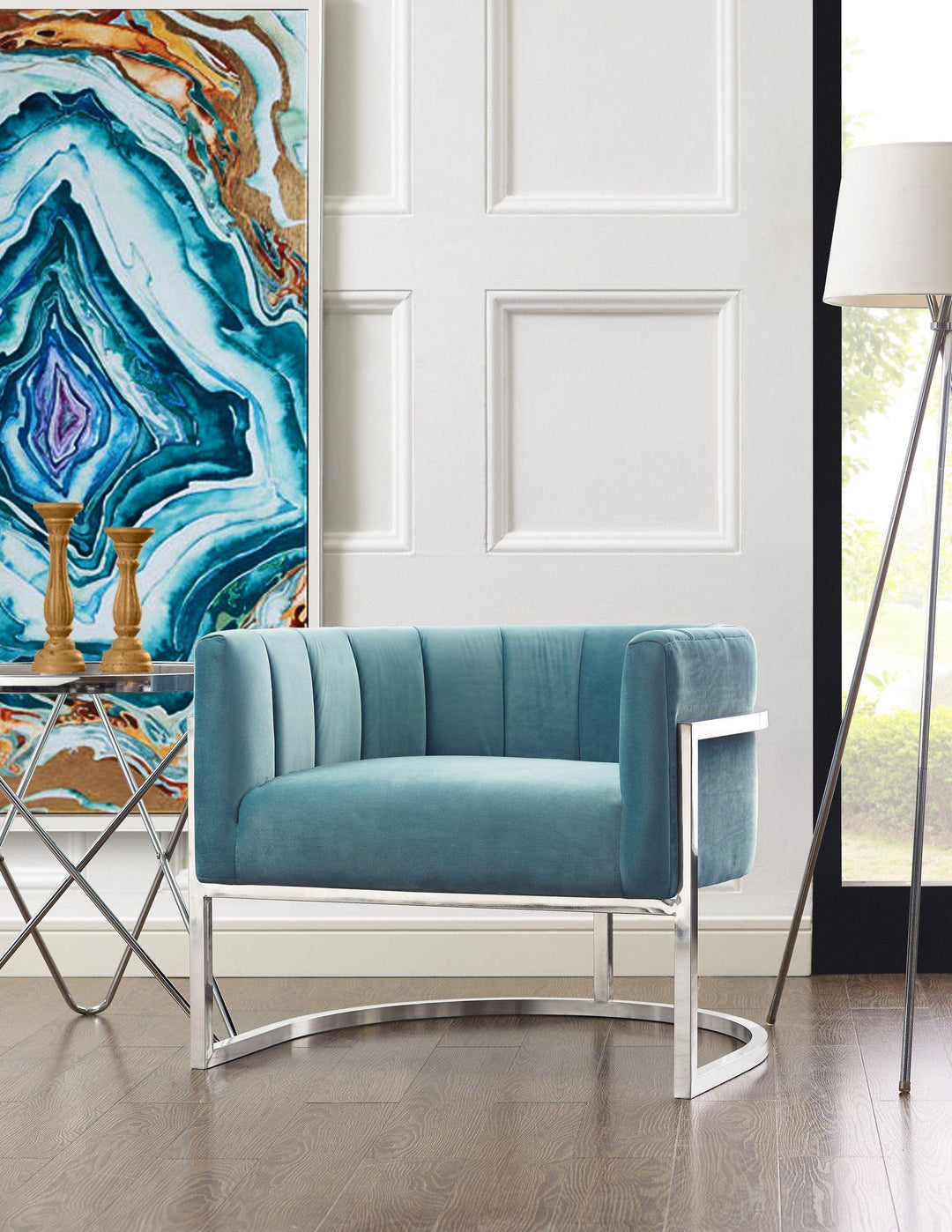 American Home Furniture | TOV Furniture - Magnolia Sea Blue Chair with Silver Base