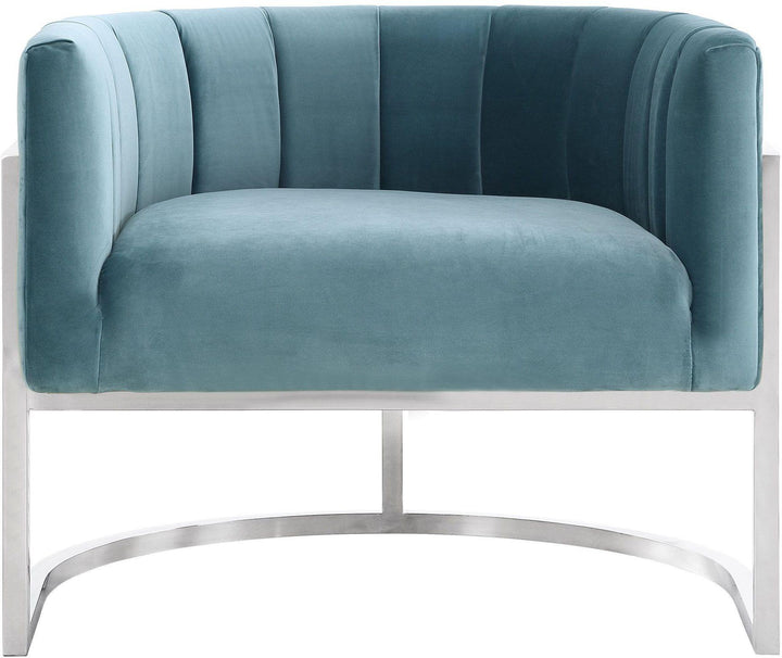 American Home Furniture | TOV Furniture - Magnolia Sea Blue Chair with Silver Base