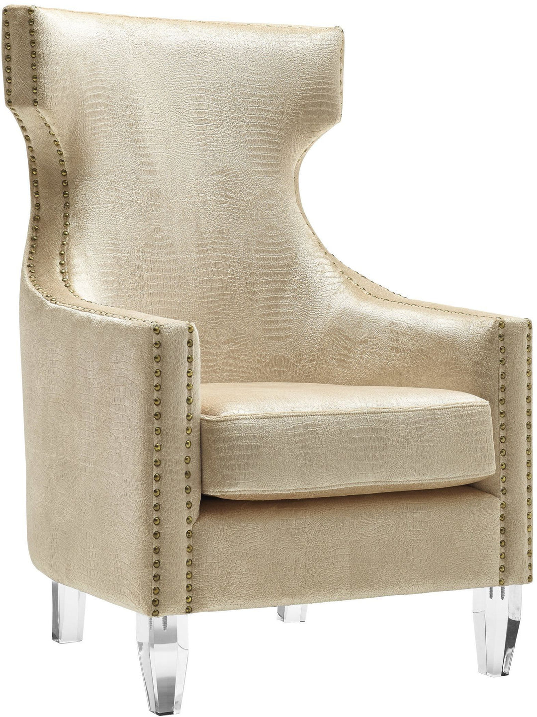 American Home Furniture | TOV Furniture - Gramercy Gold Croc Velvet Wing Chair