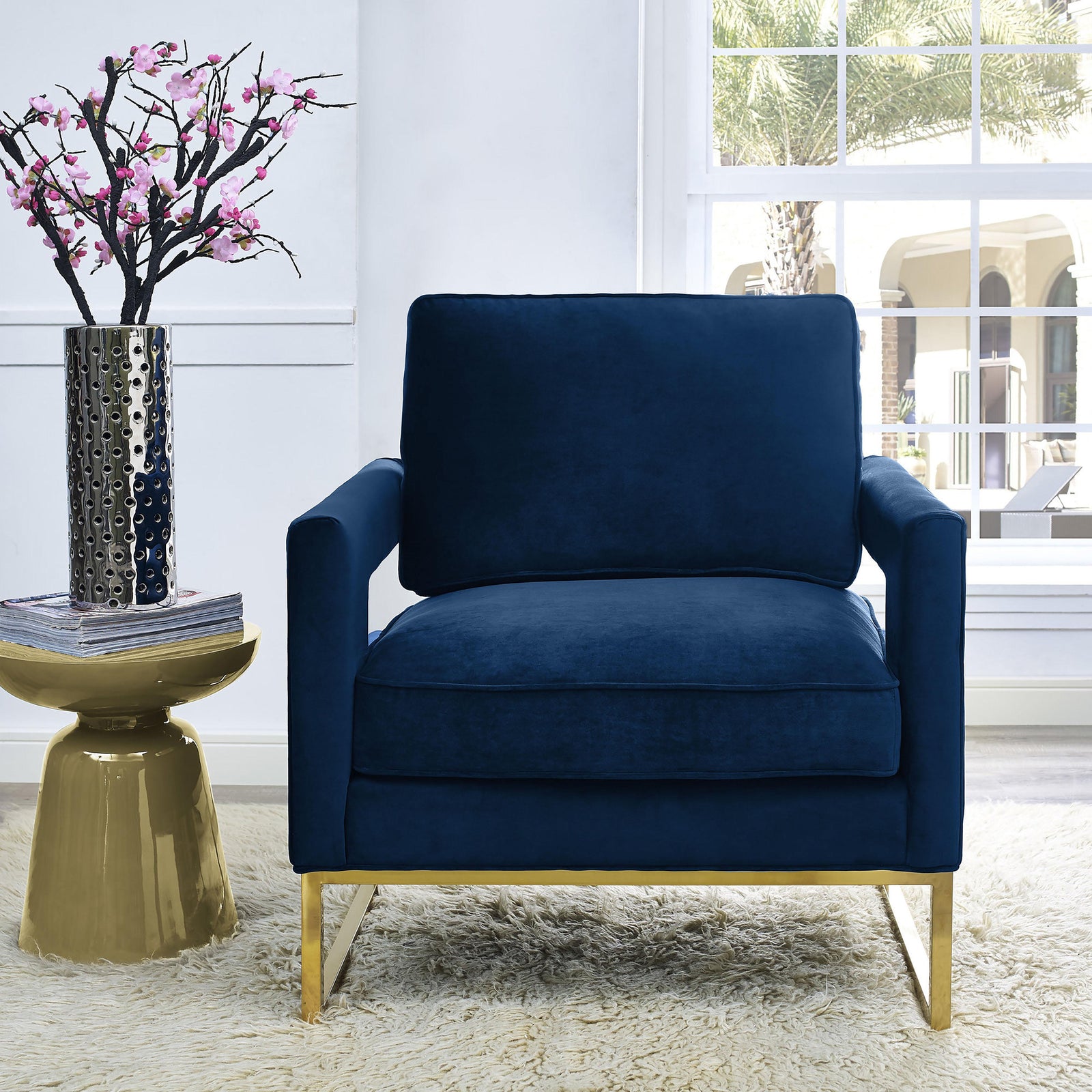 TOV Furniture Avery Navy Velvet Chair ACCENT + LOUNGE CHAIRS