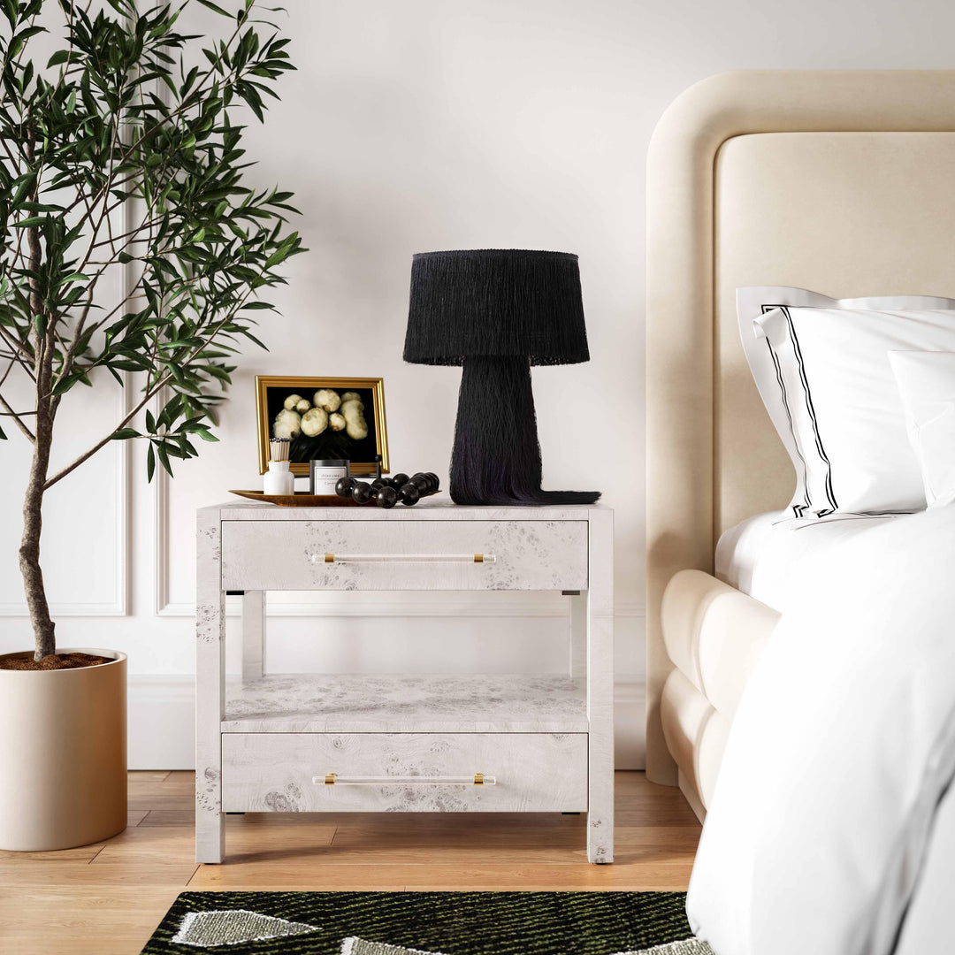 TOV Furniture Brandyss White Burl Nightstand NIGHTSTANDS
