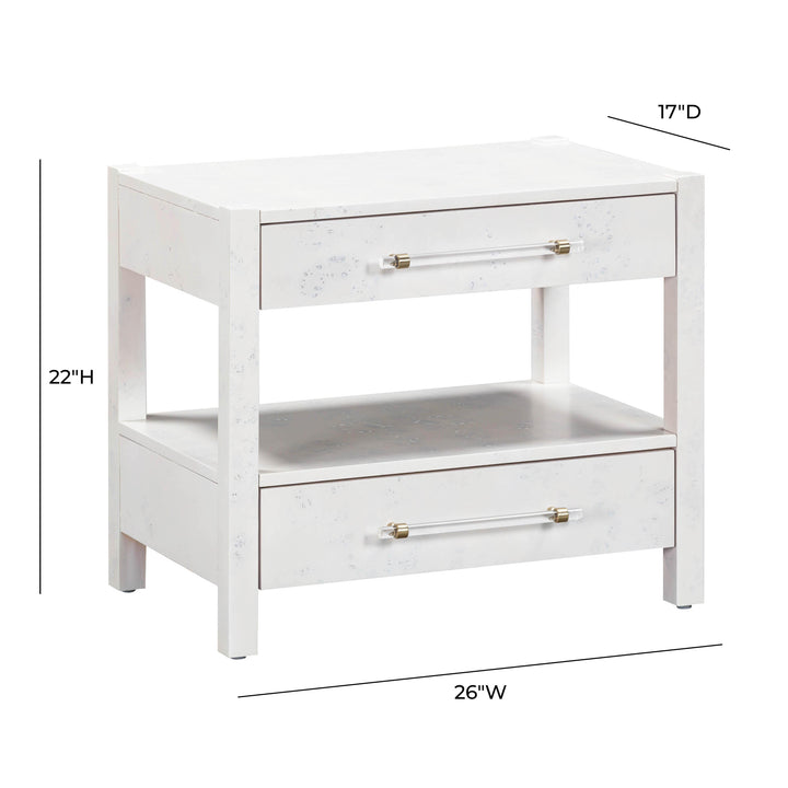 TOV Furniture Brandyss White Burl Nightstand NIGHTSTANDS