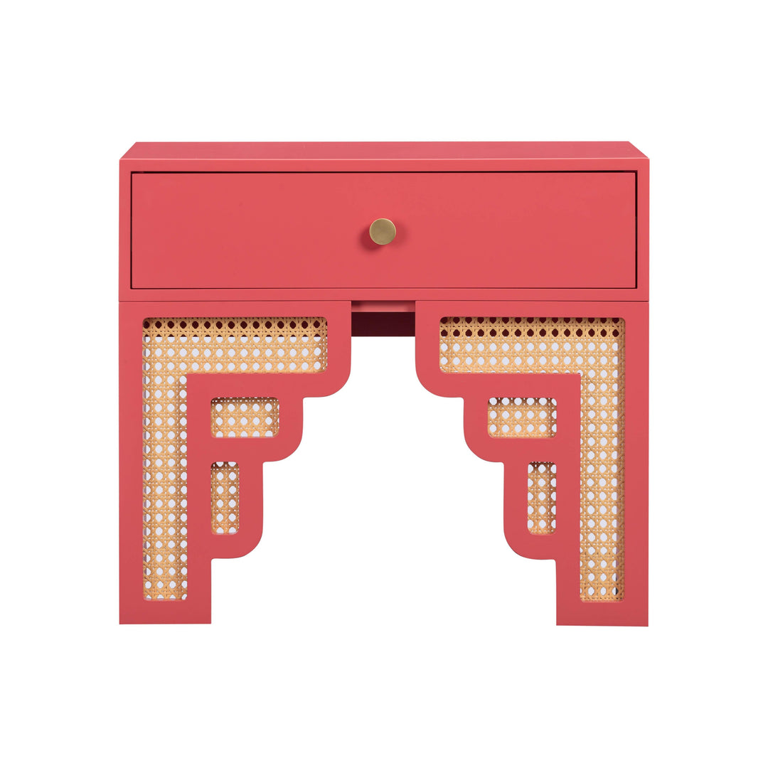 TOV Furniture Suzie Coral Pink & Rattan Nightstand NIGHTSTANDS