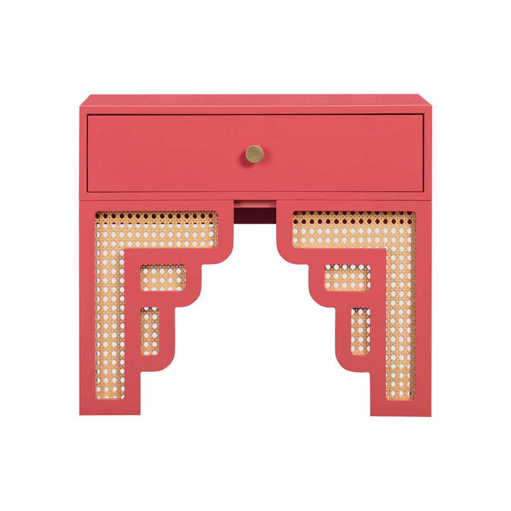 TOV Furniture Suzie Coral Pink & Rattan Nightstand NIGHTSTANDS