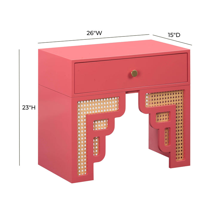 TOV Furniture Suzie Coral Pink & Rattan Nightstand NIGHTSTANDS