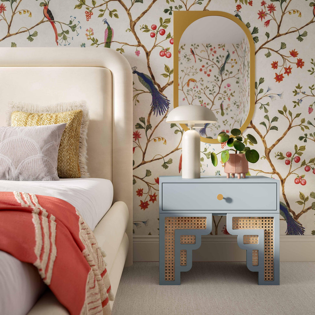 American Home Furniture | TOV Furniture - Suzie Pastel Blue & Rattan Nightstand