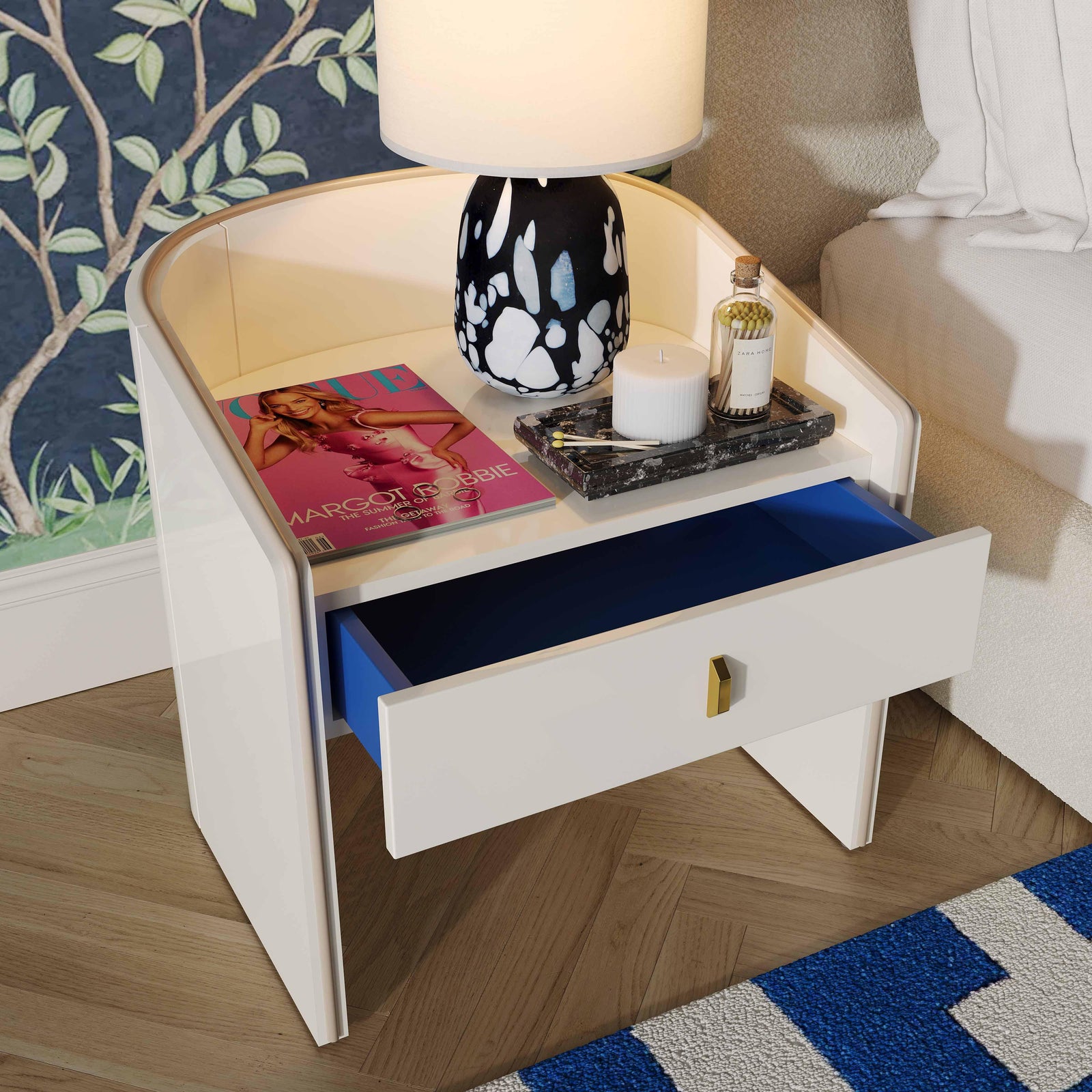 TOV Furniture Collins Cream Lacquer Nightstand NIGHTSTANDS
