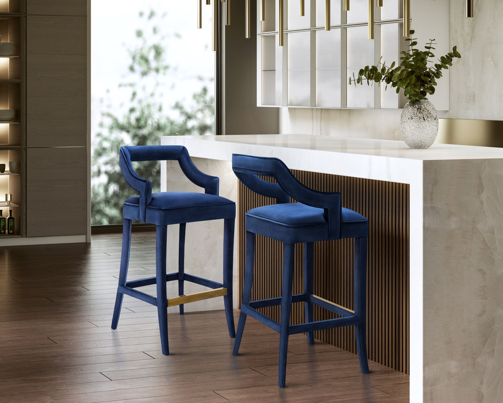 American Home Furniture | TOV Furniture - Tiffany Navy Velvet Counter Stool