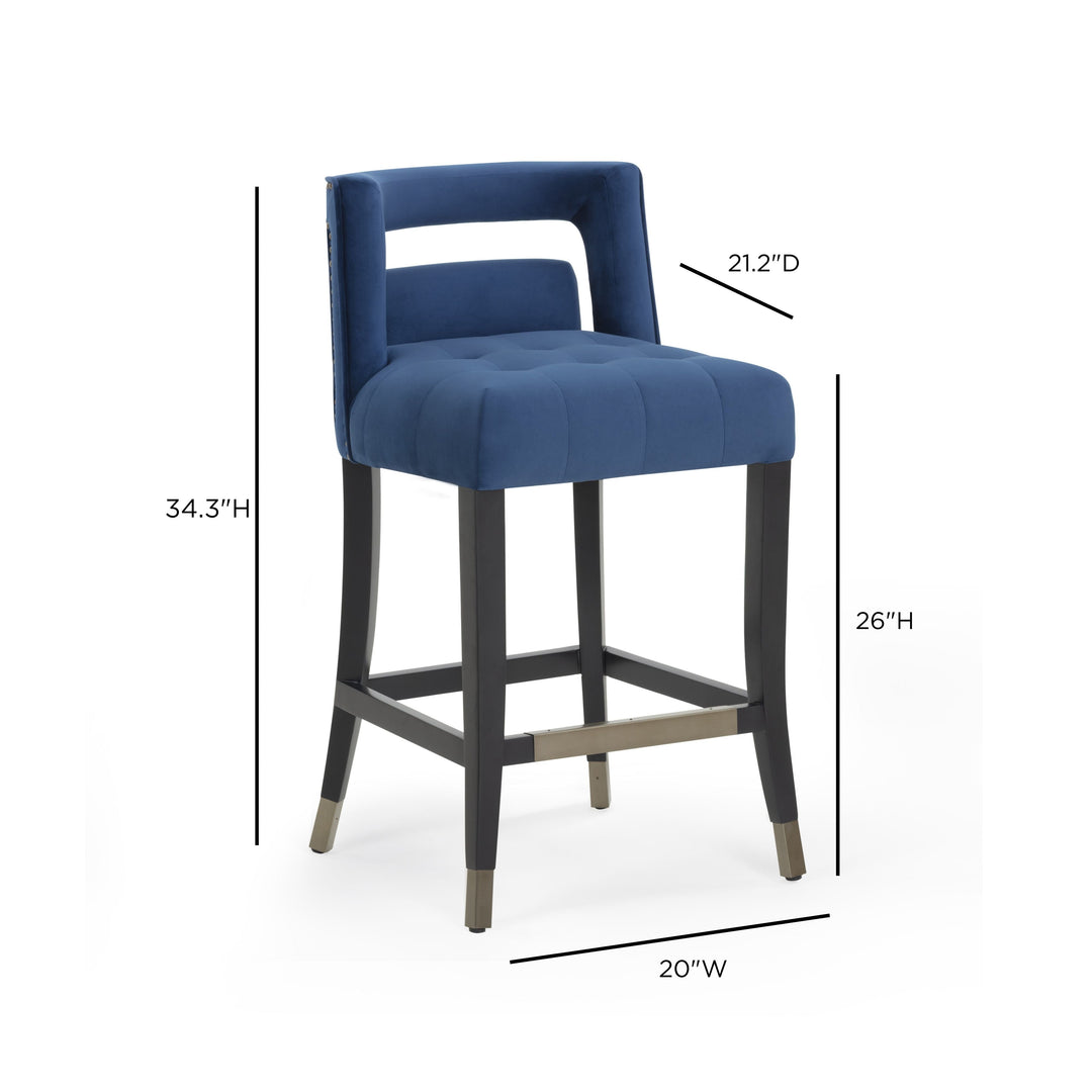 TOV Furniture Hart Navy Velvet Counter Stool OTTOMANS, POUFS, + STOOLS