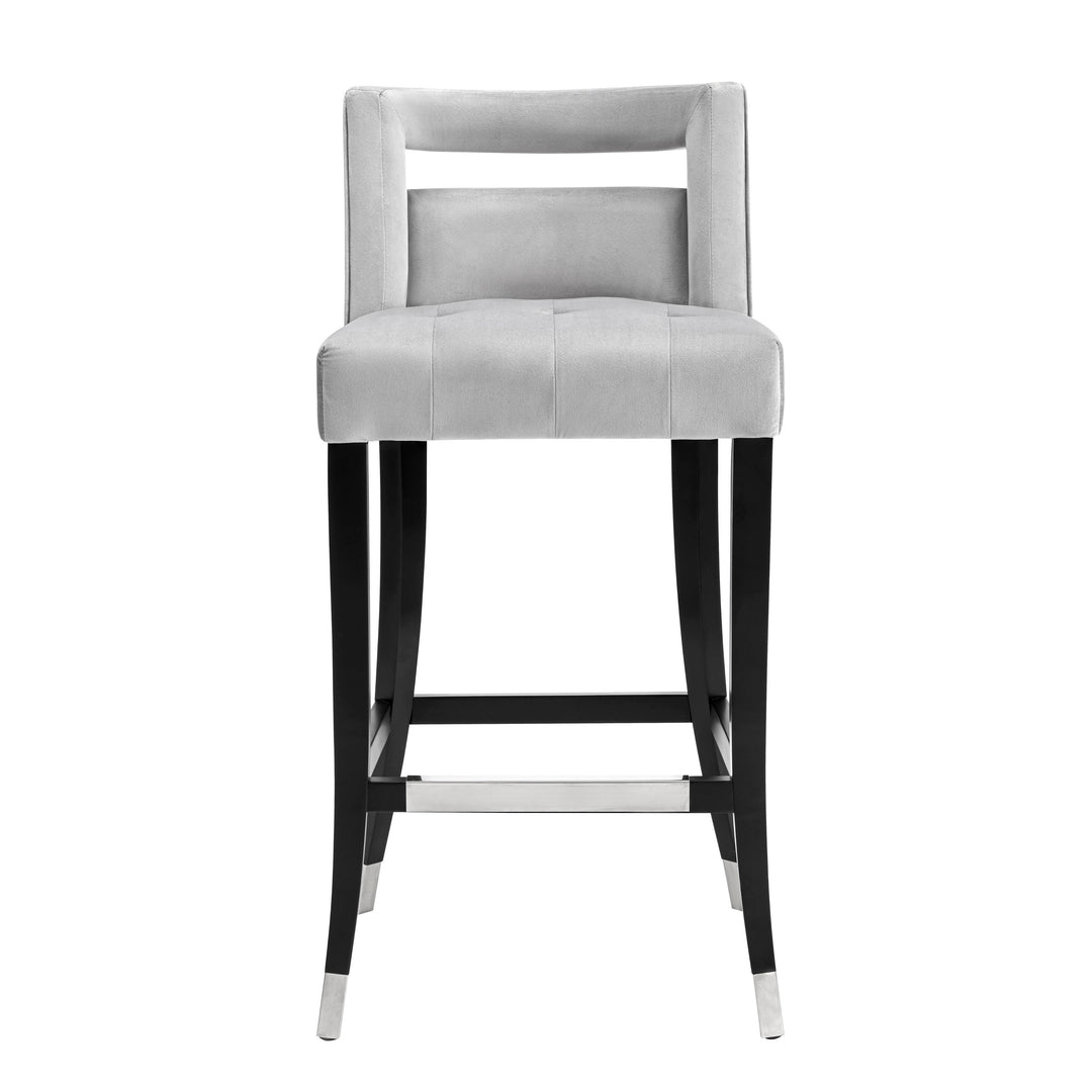 TOV Furniture Hart Grey Velvet Bar Stool OTTOMANS, POUFS, + STOOLS