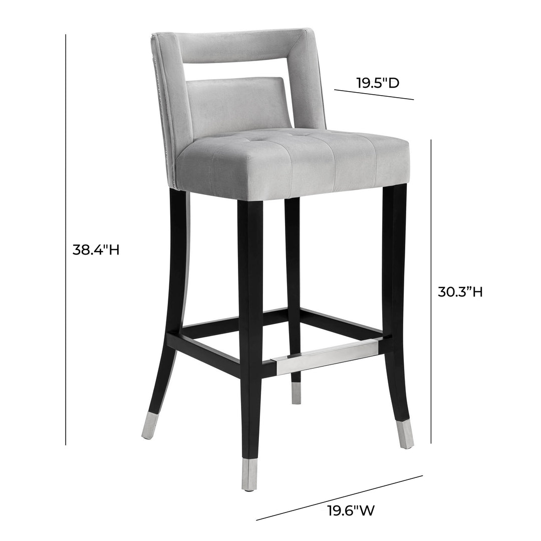 TOV Furniture Hart Grey Velvet Bar Stool OTTOMANS, POUFS, + STOOLS