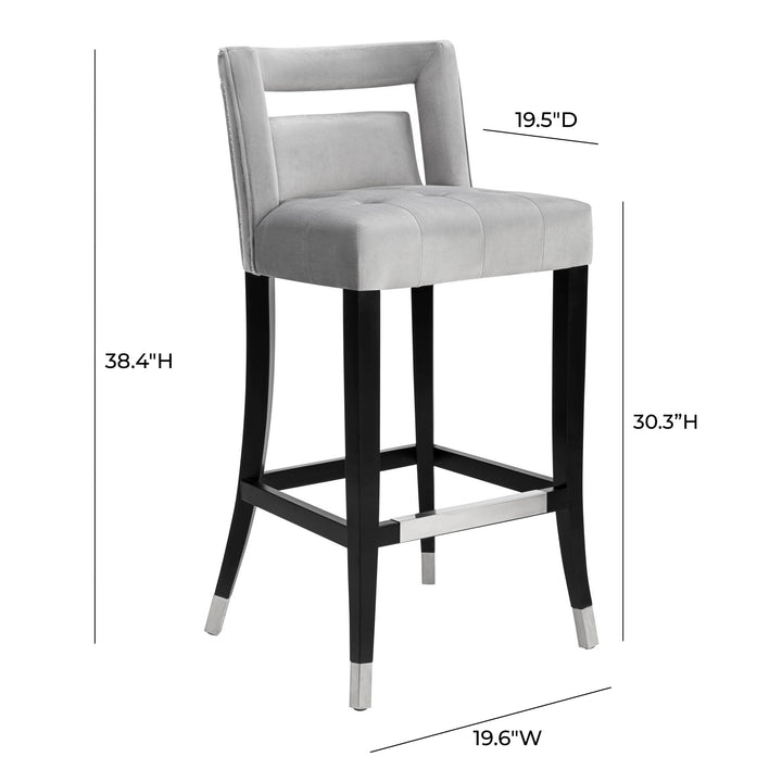 TOV Furniture Hart Grey Velvet Bar Stool OTTOMANS, POUFS, + STOOLS