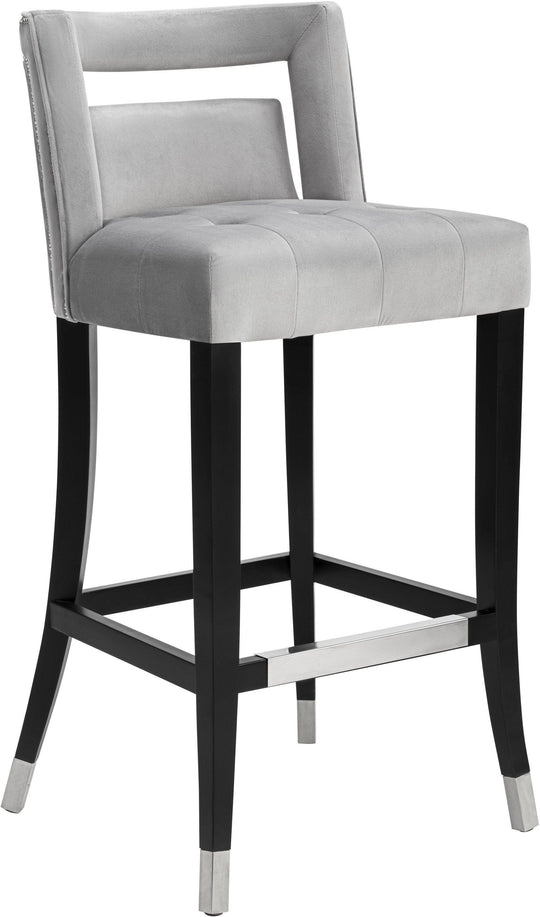 TOV Furniture Hart Grey Velvet Bar Stool OTTOMANS, POUFS, + STOOLS