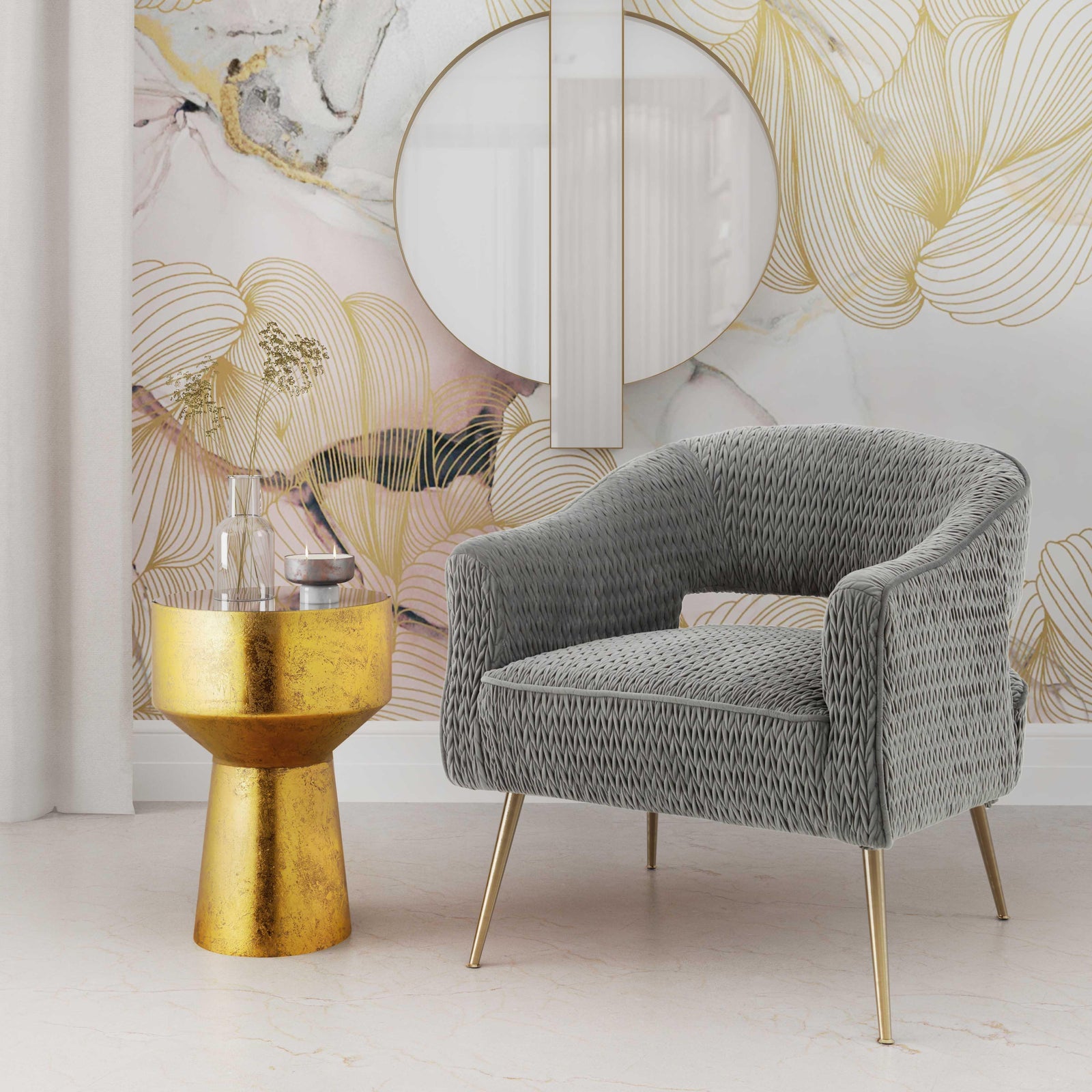 TOV Furniture Carri Gold Round Wall Mirror WALL MIRRORS