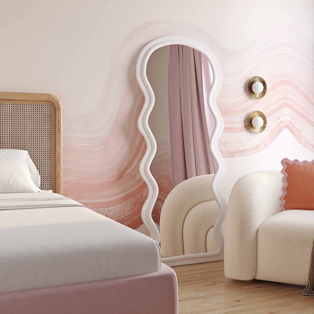 American Home Furniture | TOV Furniture - Rhodes Cream Velvet 70" Floor Mirror