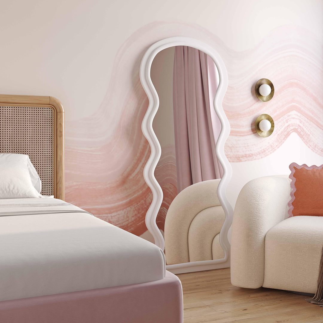 TOV Furniture Rhodes Cream Velvet 70" Floor Mirror FLOOR MIRRORS