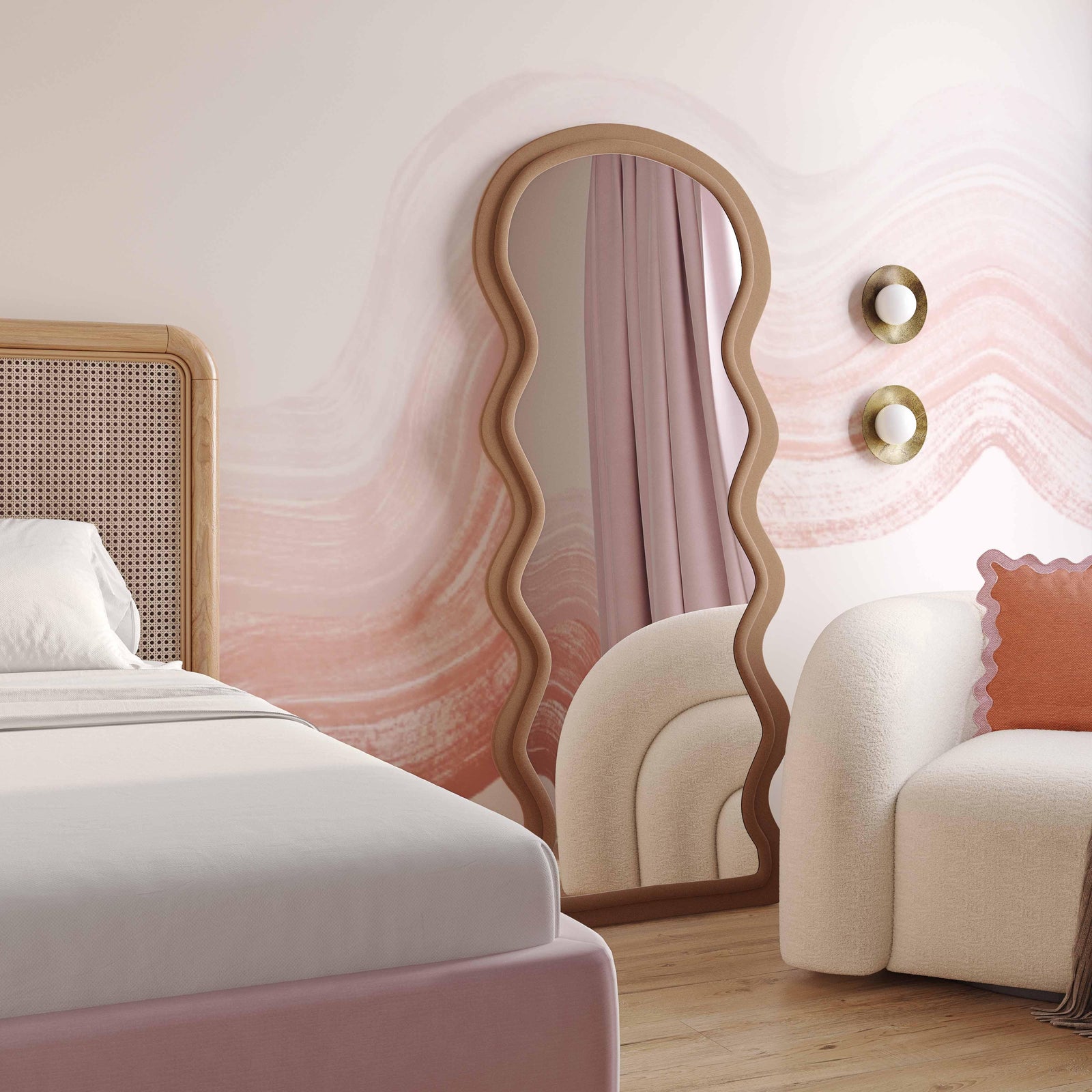 TOV Furniture Rhodes Cinnamon Velvet 70" Floor Mirror FLOOR MIRRORS