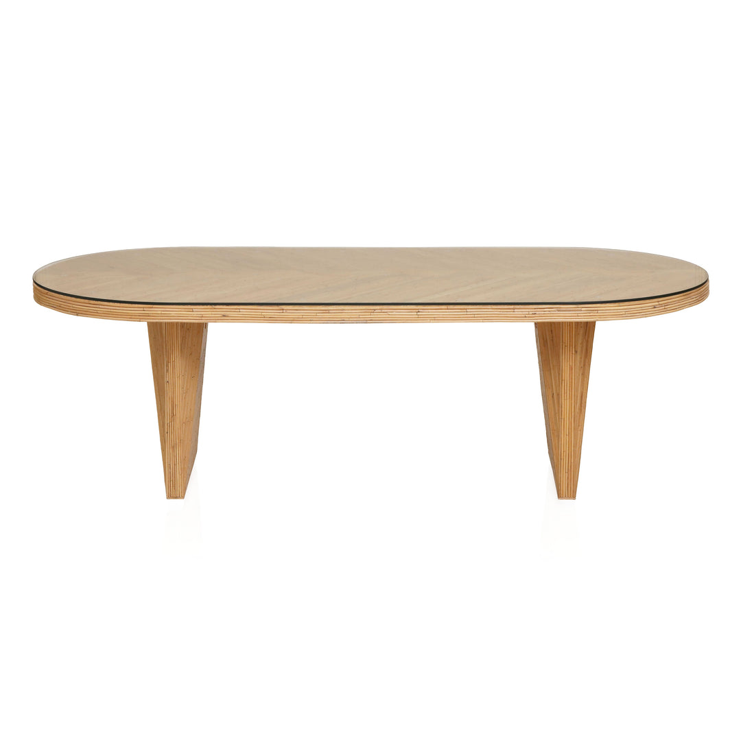 TOV Furniture Caren Natural Rattan and Glass Oval Dining Table DINING TABLES