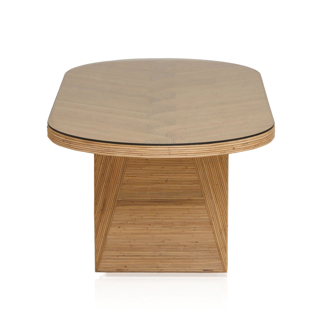 TOV Furniture Caren Natural Rattan and Glass Oval Dining Table DINING TABLES