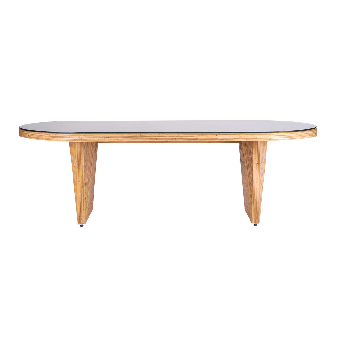 American Home Furniture | TOV Furniture - Caren Natural Rattan and Glass Oval Dining Table
