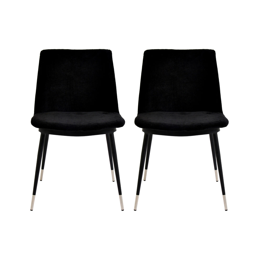 American Home Furniture | TOV Furniture - Evora Black Velvet Chair - Silver Legs (Set of 2)