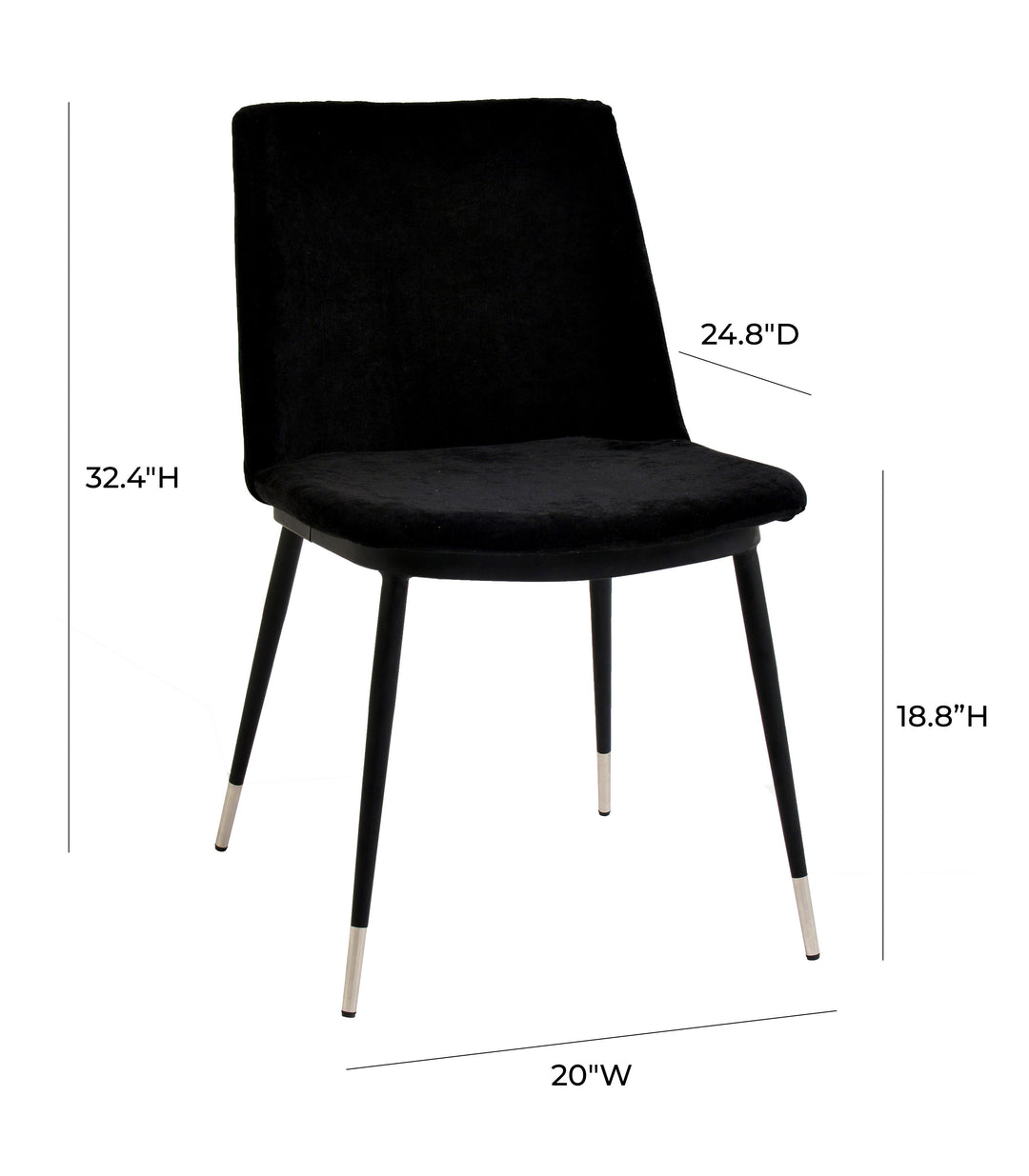 American Home Furniture | TOV Furniture - Evora Black Velvet Chair - Silver Legs (Set of 2)