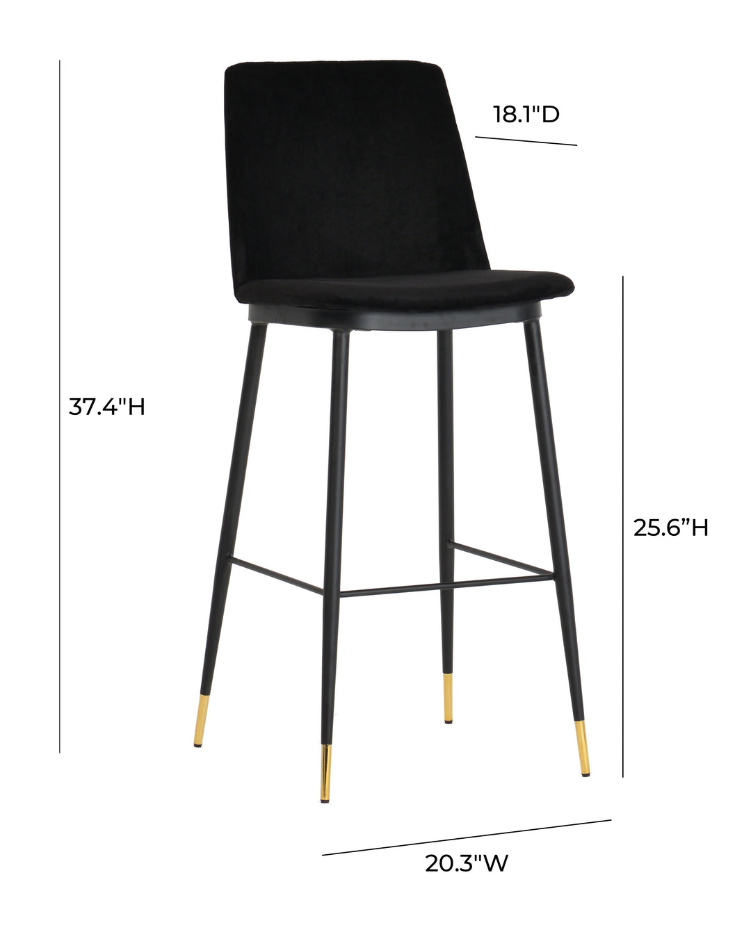 American Home Furniture | TOV Furniture - Evora Black Velvet Counter Stool (Set of 2)