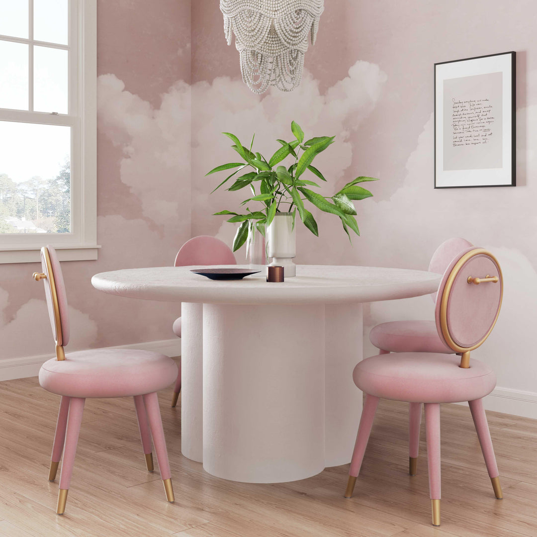 TOV Furniture Elika White Faux Plaster Round Dining Table OUTDOOR DINING TABLES