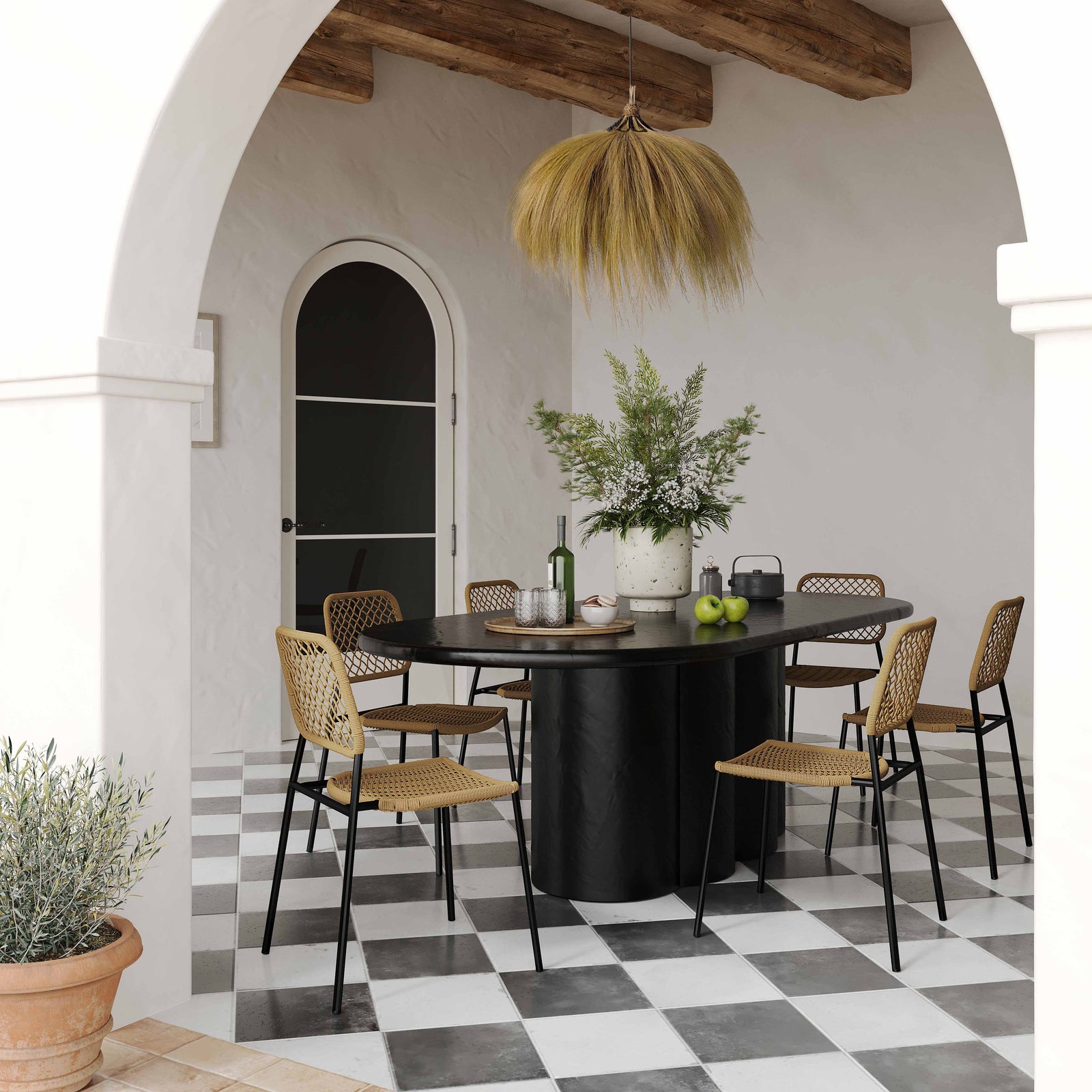 TOV Furniture Elika Black Faux Plaster Oval Dining Table OUTDOOR DINING TABLES