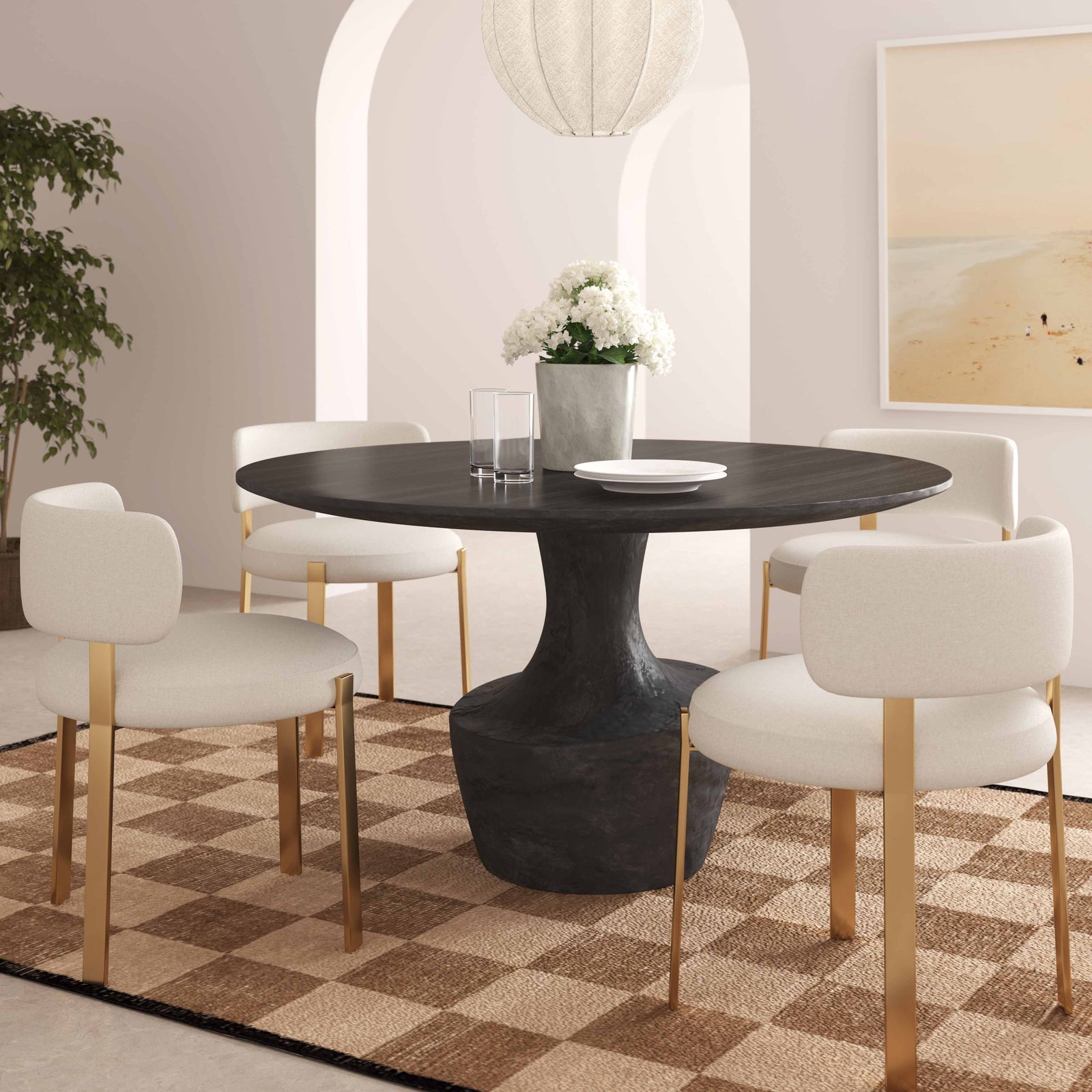 TOV Furniture Gevra Black Acacia & Faux Plaster Dining Table DINING TABLES