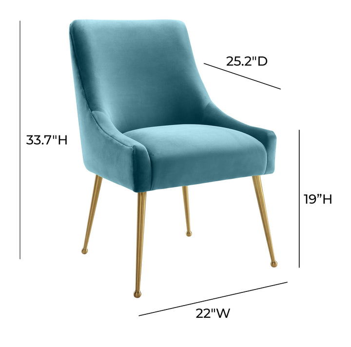 TOV Furniture Beatrix Sea Blue Velvet Side Chair DINING CHAIRS