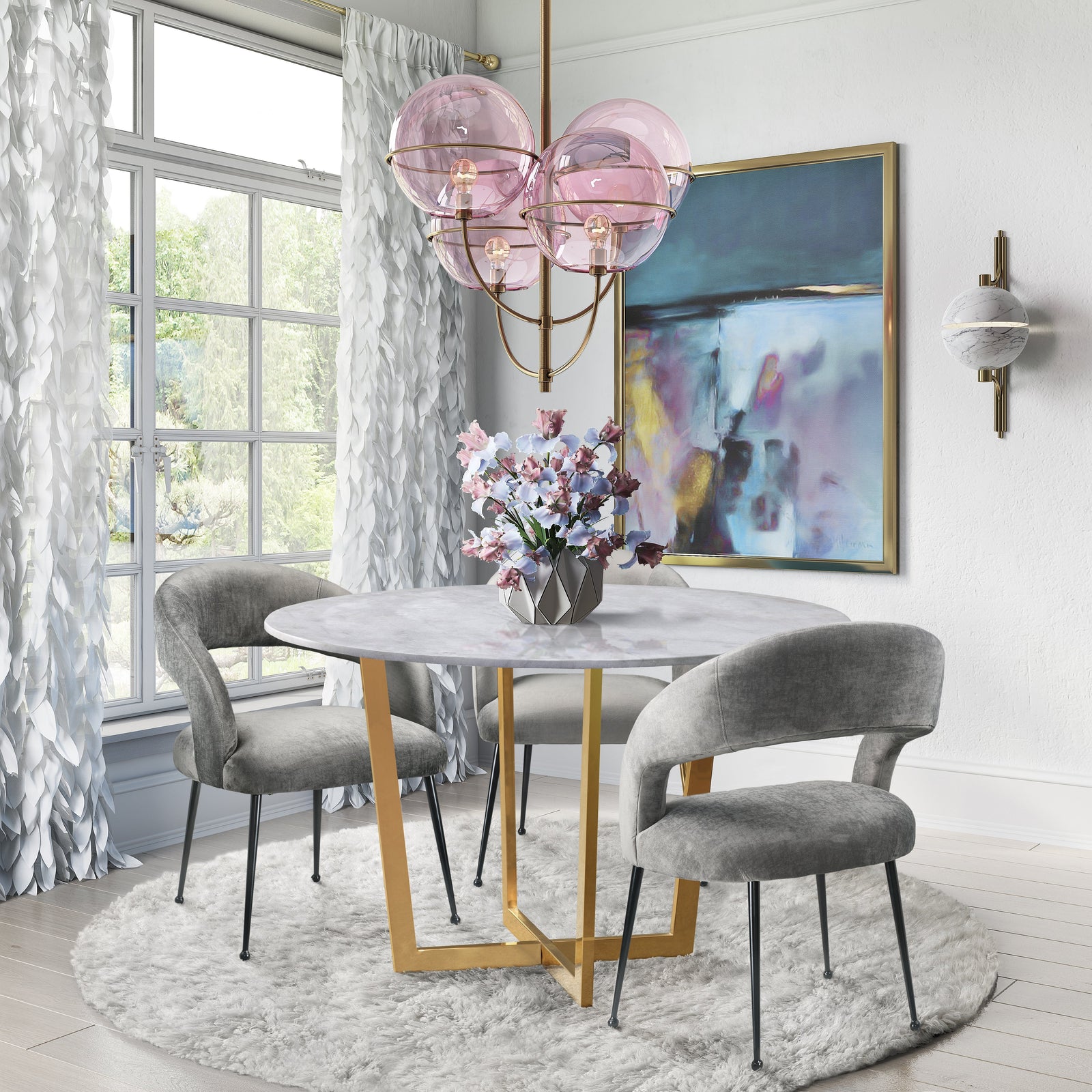 TOV Furniture Rocco Slub Grey Dining Chair - Set of 2 DINING CHAIRS
